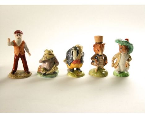 Two Beswick Beatrix Potter figures, The Amiable Guinea Pig and Jeremy fisher, together with three Royal Albert Beatrix Potter