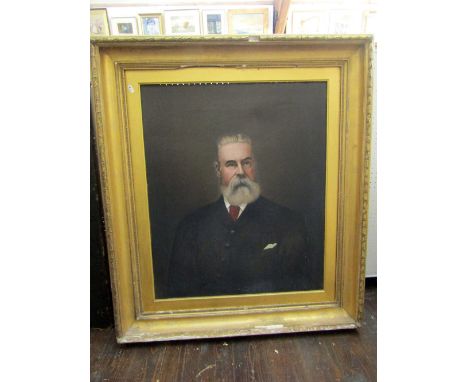 A late 19th century oil painting on canvas, bust length portrait of a bearded gentleman in black jacket, 75x63cm in moulded g