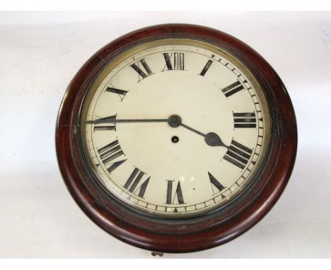 19th century mahogany single fusee wall clock, the 12 inch dial painted with Roman numerals