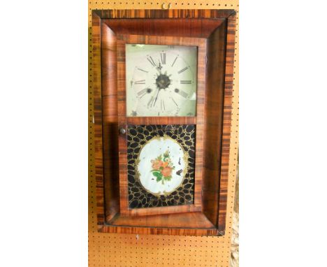 American rosewood drop dial wall clock, the twin dial with open escapement and painted glass front, 68cm high