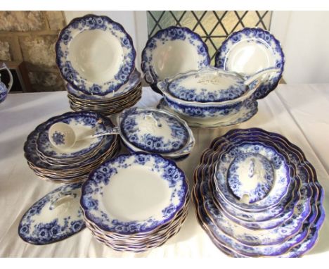 A quantity of early 20th century Royal Doulton Sutherland pattern blue and white printed dinner wares comprising a large oval