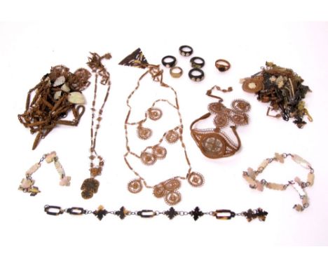 Collection of woven thread jewellery to include bangles, necklets, mother of pearl and tortoiseshell pieces in the manner of 