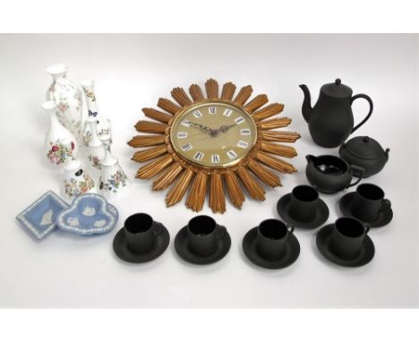 A collection of Wedgwood black basalt coffee wares comprising coffee pot, milk jug, covered sugar bowl, six coffee cans and s