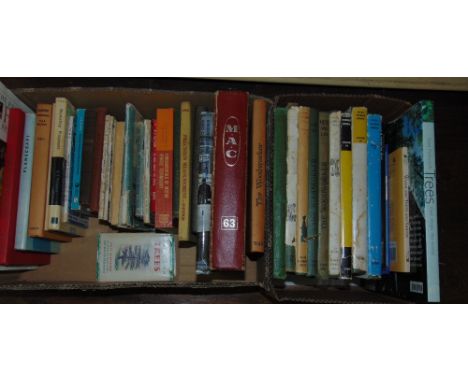 Two boxes of miscellaneous books including vintage workshop manuals, catalogues and woodworking subjects