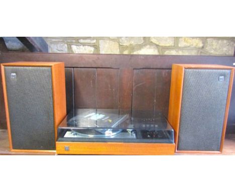A Dynatron Lenco Gold ring Gl78 turntable, combined amplifier and pair of matching speakers, model number LS1428