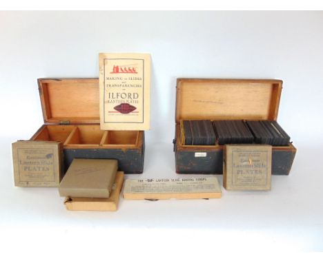 A collection of various magic lantern and other glass slides