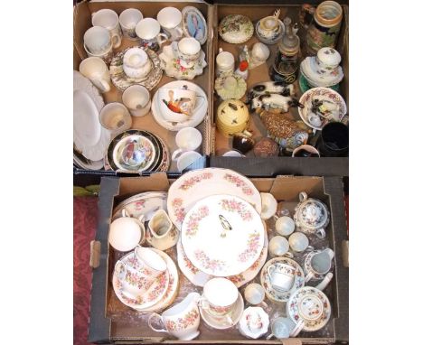 A collection of ceramics including Colclough china tea wares, continental coffee wares, a Spanish model of a bird with polych