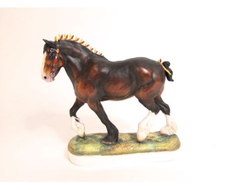 A Hereford Fine China Limited model of a trotting brown shire horse - St Vincent's Majestic, in the Royal Worcester manner, r