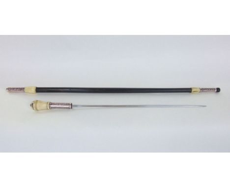 Victorian sword stick, the shaft fitted with ivory knop and collar with further white metal bands