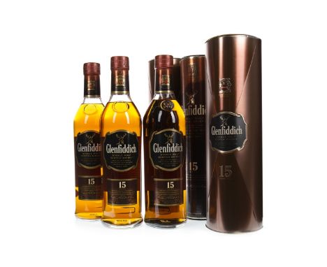 GLENFIDDICH 15 YEARS OLD (2) Single Malt Scotch Whisky 75cl, 40% volume, in tin. GLENFIDDICH 15 YEARS OLD Single Malt Scotch 