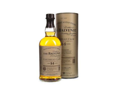 BALVENIE CARIBBEAN CASK AGED 14 YEARS Single Malt Scotch Whisky Finished in rum casks. 70cl, 43% volume, in tube.