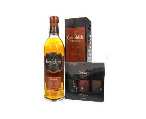 GLENFIDDICH RICH OAK 14 YEARS OLD Single Malt Scotch Whisky 70cl, 40% volume, in box, along with Glenfiddich miniature set co