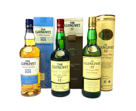 GLENLIVET AGED 12 YEARS (2) Single Malt Scotch Whisky 70cl, 40% volume, one in carton, one in box. GLENLIVET FOUNDER'S RESERV