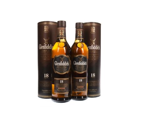 GLENFIDDICH 18 YEARS OLD (2) Single Malt Scotch Whisky 70cl, 40% volume, in tube. Two bottles.