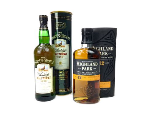 HIGHLAND PARK 12 YEARS OLD Single Malt Scotch Whisky 70cl, 40% volume, in tube. FAMOUS GROUSE 1989 AGED 12 YEARS Blended Scot