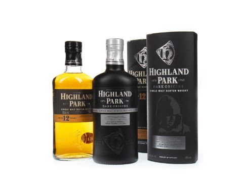 HIGHLAND PARK DARK ORIGINS Single Malt Scotch Whisky 750ml, 46.8% volume, in box. HIGHLAND PARK AGED 12 YEARS Single Malt Sco