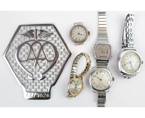 Collection of assorted Vintage watches and a AA Chrome Car Badge V279826 