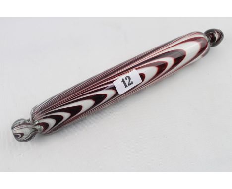 19thC Nailsea Red and Opaque glass Rolling Pin 