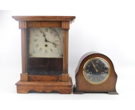 Smiths oak cased mantel clock and a Early 20thC Cased mantel clock 