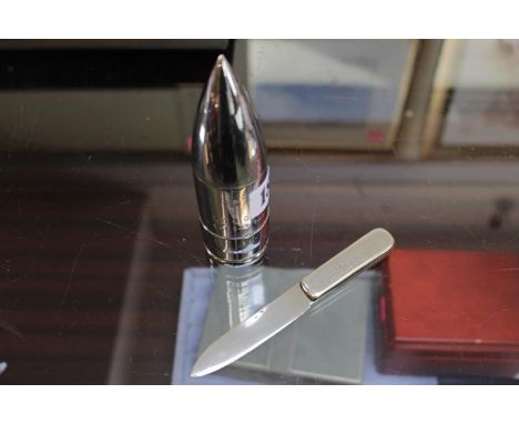 WW1 Shell inscribed 2 PR, LOA Co. 11am 11-11-18 and a German Navy letter opener, relic of SMS Baden 