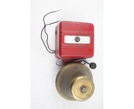 Vintage Gents Fire Alarm with Brass Bell and Red Painted body 