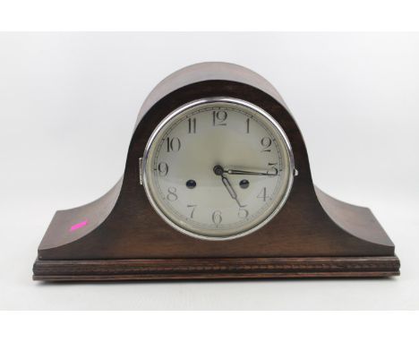 Oak Cased Contiltetnal Napoleons hat mantel clock with numeral dial 
