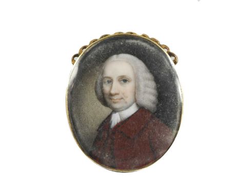 English School, circa 1760 Portrait miniature of a gentleman in burgundy coat and white bag wig; and A gentleman in burgundy 