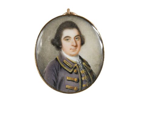 Thomas Redmond (c.1745–1785) Portrait miniature of a gentleman in a gold trimmed purple coatsigned with initials 'T.R.' (lowe