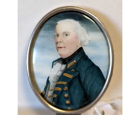 Continental School, circa 1780 Portrait miniature of a gentleman in a blue uniform with gold trimenamel on copper5.5cmProvena