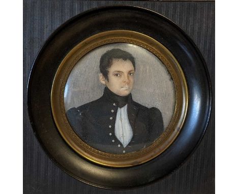 French School, circa 1835  Portrait miniature of a boy, said to be Alcide, aged 12 (d. 1851) in black with puffed shouldersin