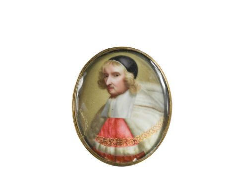 French School, late 18th century Portrait miniature of a cleric or a judge in scarlet robes trimmed with ermine, a gold chain