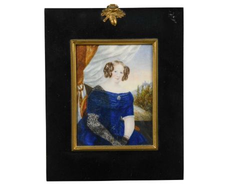 A Lady, Called Mrs Graves, Gazing To Her Left, Wearing Blue Dress With  Frilled White Fichu