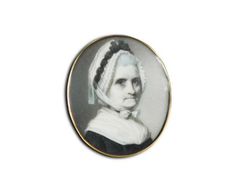 Circle of Andrew Plimer (1750-1829)
 Portrait miniature of a lady in a lace bonnet and black shawlwatercolour on ivory, in br