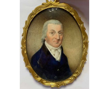 English School, circa 1790 Portrait miniature of a gentleman in blue coatwatercolour on ivory7.3cm; together with a later por