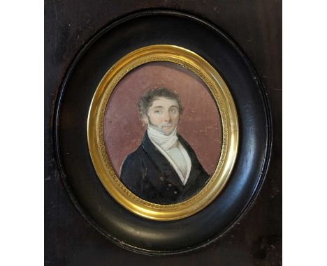 French School, circa 1800 Portrait miniature of a gentleman against a russet background; and A gentleman in a blue coatwaterc