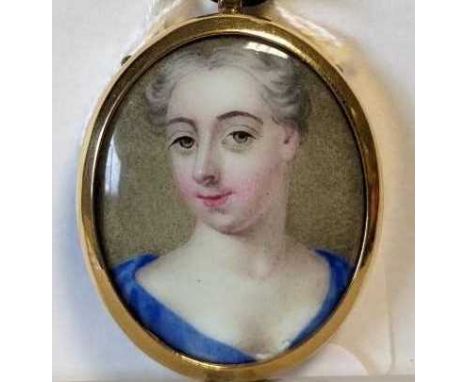 Circle of Christian Friedrich Zincke (c.1683-1767) Portrait miniature of a lady in a décolleté blue dressenamel4cm; together 