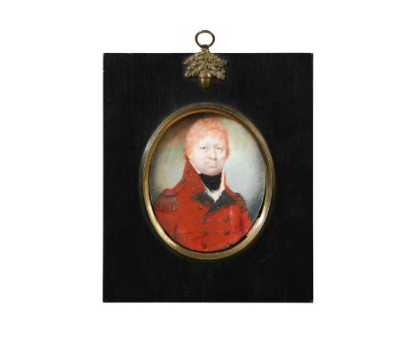 Jeremiah Steel (b. c. 1780 - d. after 1826) Portrait miniature of an officer in red uniformsigned 'Painted by J. Steel / 1805