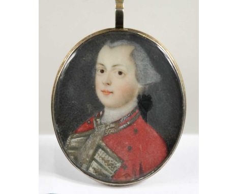 Circle of James Nixon (1741-1812) Portrait miniature of an officer in red uniform with green facingswatercolour on ivory3.7cm