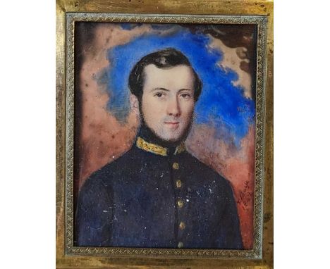 Circle of Edward Hayes (1797-1864) Portrait miniature of an officer in blue uniformsigned indistinctly and dated 'T. (Sh?)aif