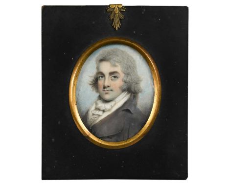 English School, circa 1777 Portrait miniature of a gentleman in grey coat, thought to be William Wharraminscribed indistinctl