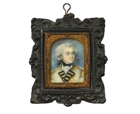 Continental School, 19th century Portrait miniature of a gentleman, thought to be a naval officer in white uniform with bow t