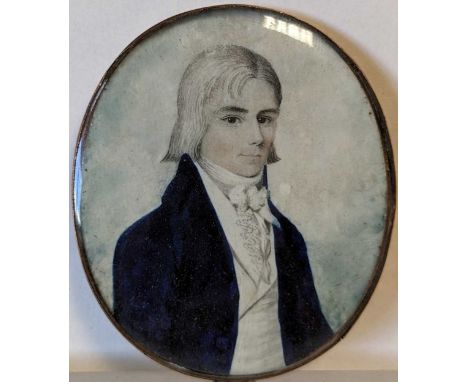 English School, circa 1790 Portrait miniature of a gentleman in blue coat and white waistcoatwatercolour on ivory6cm; togethe