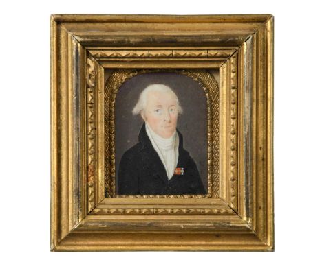 French School, circa 1800 Portrait miniature of a gentleman in a black coat wearing the ribbons of the Order of St. Louis and