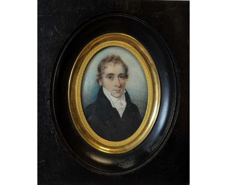 English School, circa 1800 Portrait miniature of a gentleman in black against blue backgroundwatercolour on ivory6.5cm; Attri