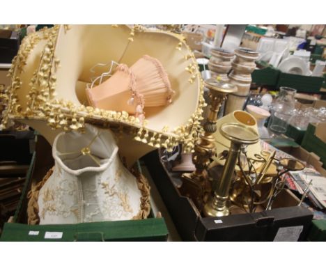 TWO TRAYS OF ASSORTED CANDLE HOLDERS, LAMP SHADES ETC (TRAYS NOT INCLUDED)