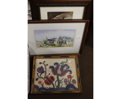 FOUR PICTURES TO INCLUDE "WE THREE KINGS" PRINT, CHURCH SCENE, CANVAS AND TAPESTRY 