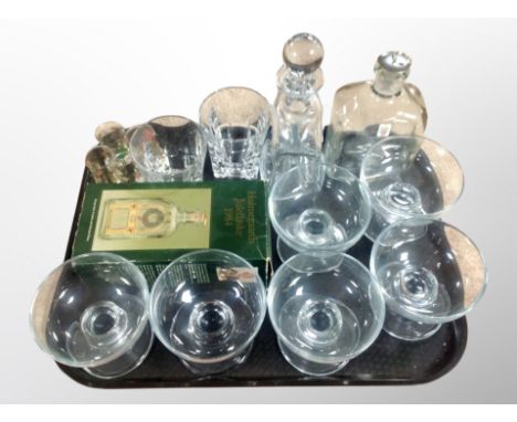 A group of Danish glass ware, set of six grapefruit dishes, A Holme Gaard lidded bottle, further decanter, pair of tumblers e