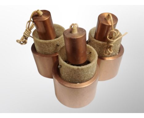 Manner of Jo Hammerborg : Three 1970's Scandinavian copper pendant light fittings 