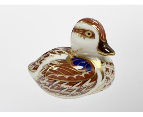 A Royal Crown Derby Duck paperweight with silver stopper 