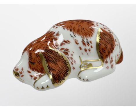 A Royal Crown Derby Puppy paperweight with gold stopper, exclusive for Royal Crown Derby Collector's Guild